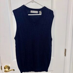 Vintage Oscar de la Renta Navy Blue Cable Knit V-neck Sweater Vest L